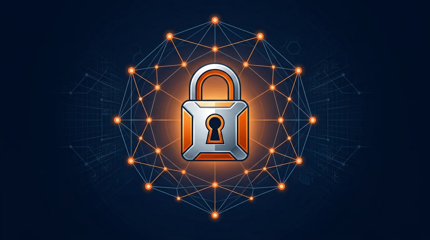 Secure padlock icon with blockchain network visualization representing cryptographic verification of betting outcomes